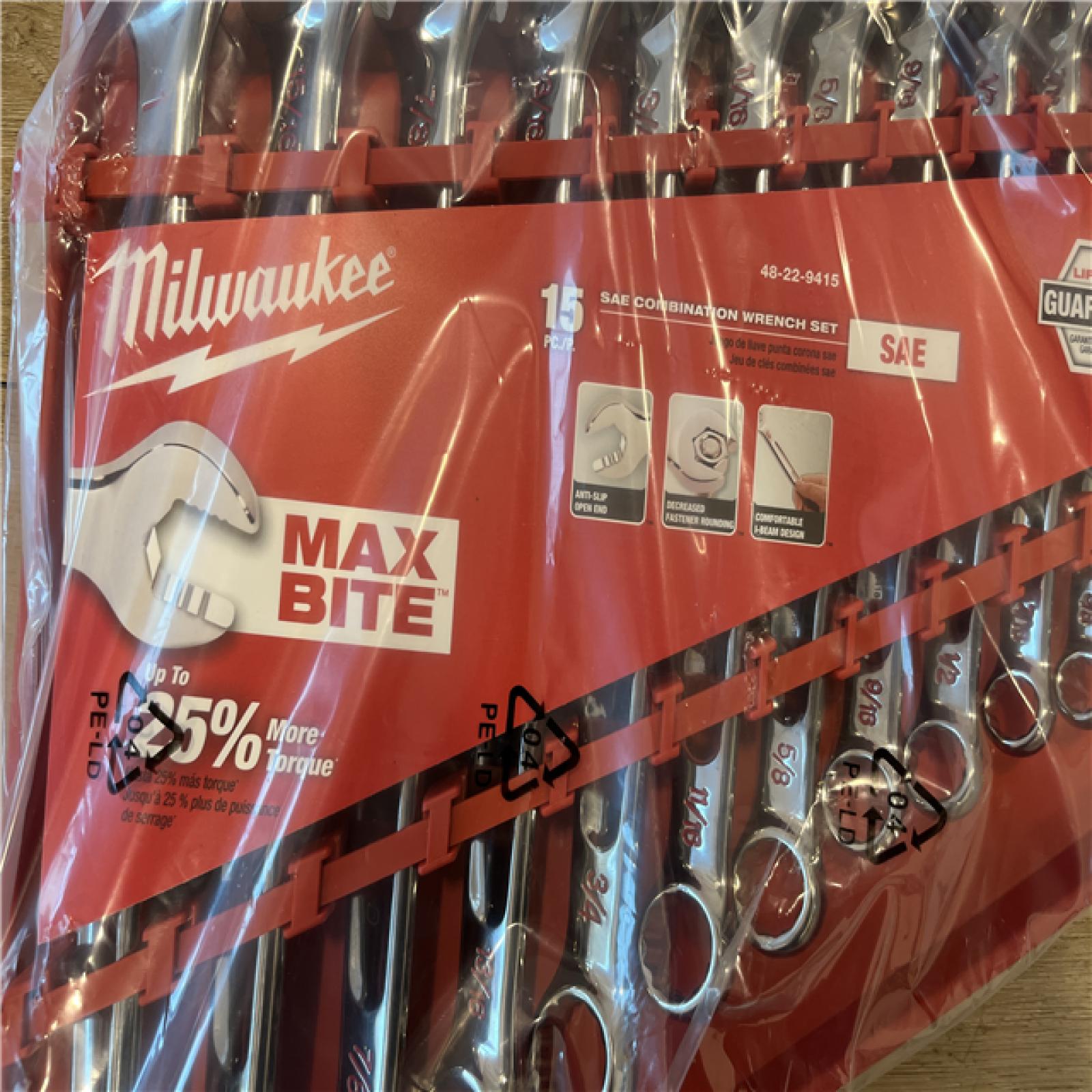 NEW! Milwaukee Combination SAE Wrench Mechanics Tool Set (15-Piece)
