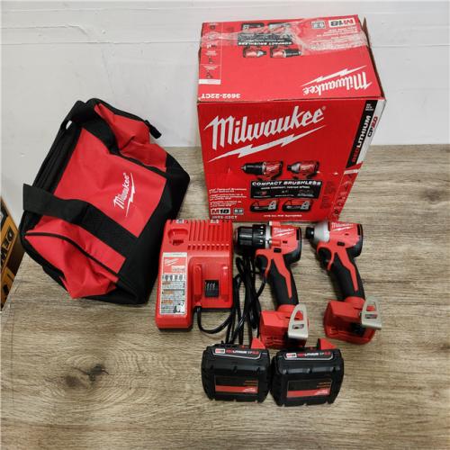 Phoenix Location NEW Milwaukee M18 18V Lithium-Ion Brushless Cordless Compact Drill/Impact Combo Kit (2-Tool) w/(2) 2.0 Ah Batteries, Charger & Bag