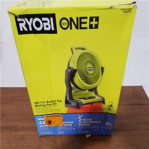 California AS-IS Ryobi 18V 7.5 Bucket Top Misting Fan Kit  Includes (1) Battery & Charger