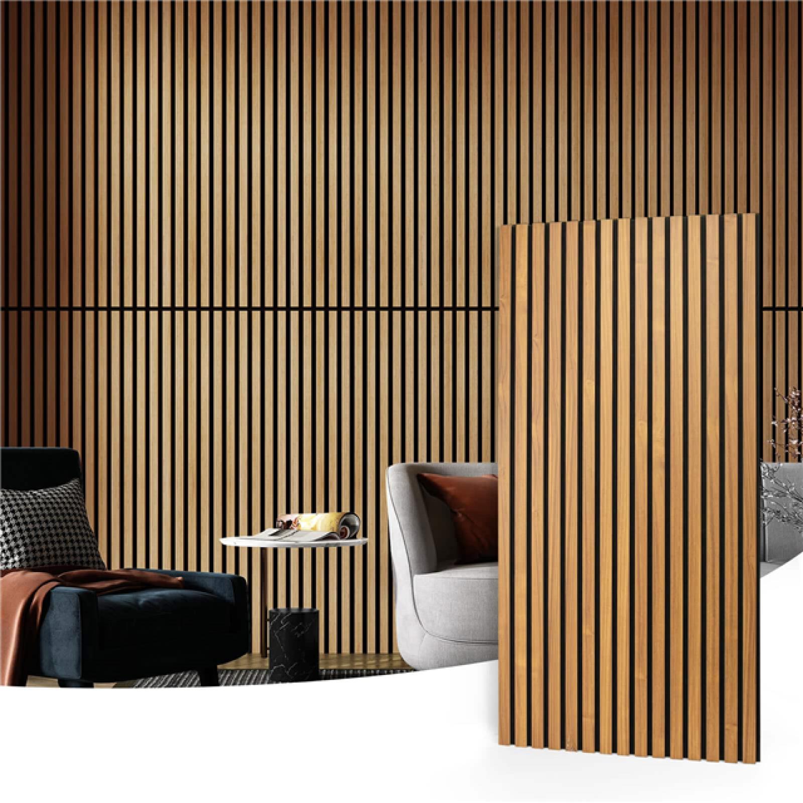 Phoenix NEW Art3dwallpanels 0.83 in. x 2 ft. x 4 ft. Dark Oak Slat MDF Acoustic Decorative Wall Paneling  3D Sound Absorbing Panel(372 sq. ft./12 Case)