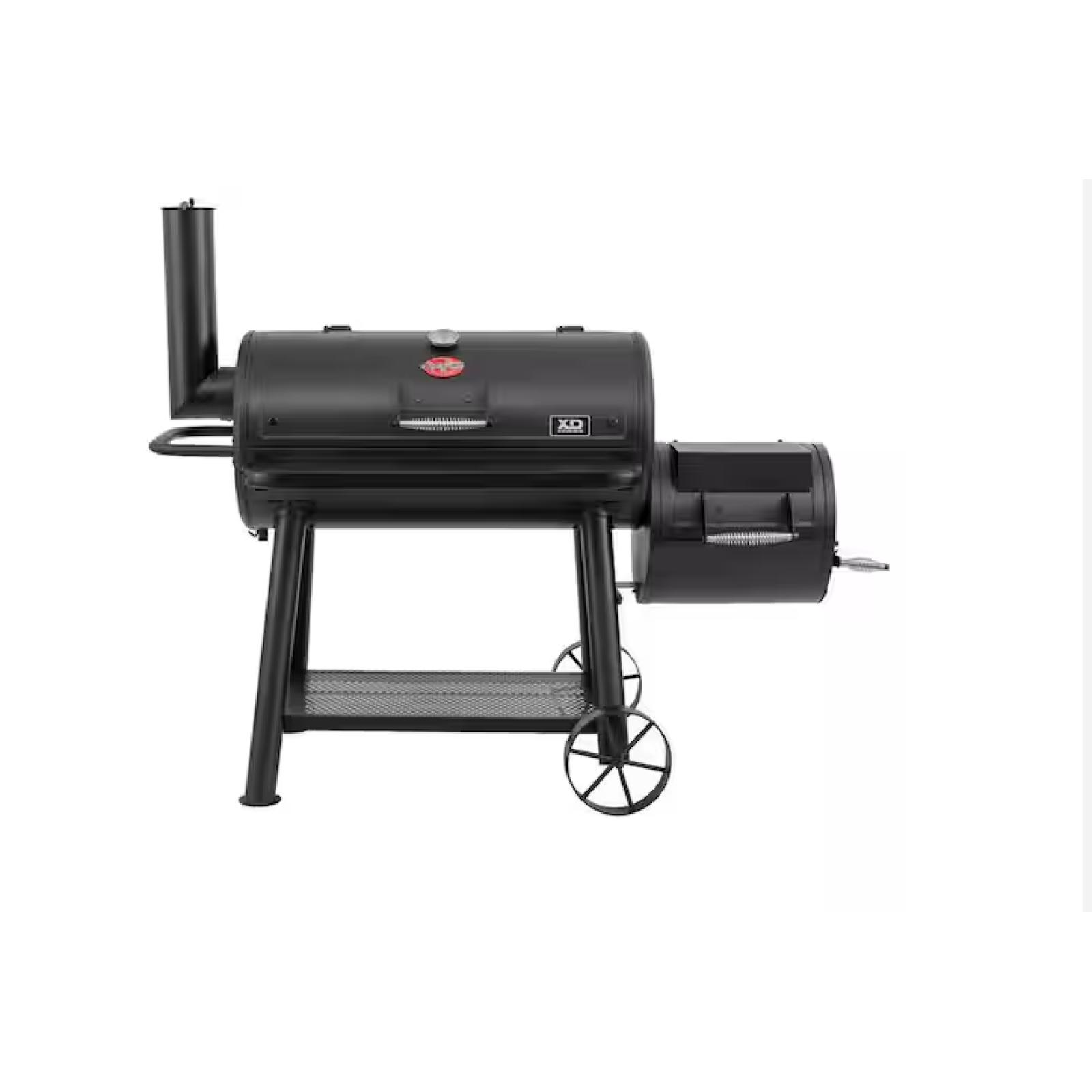 DALLAS LOCATION - Char-Griller Grand Champ Charcoal Grill and Offset Smoker in Black