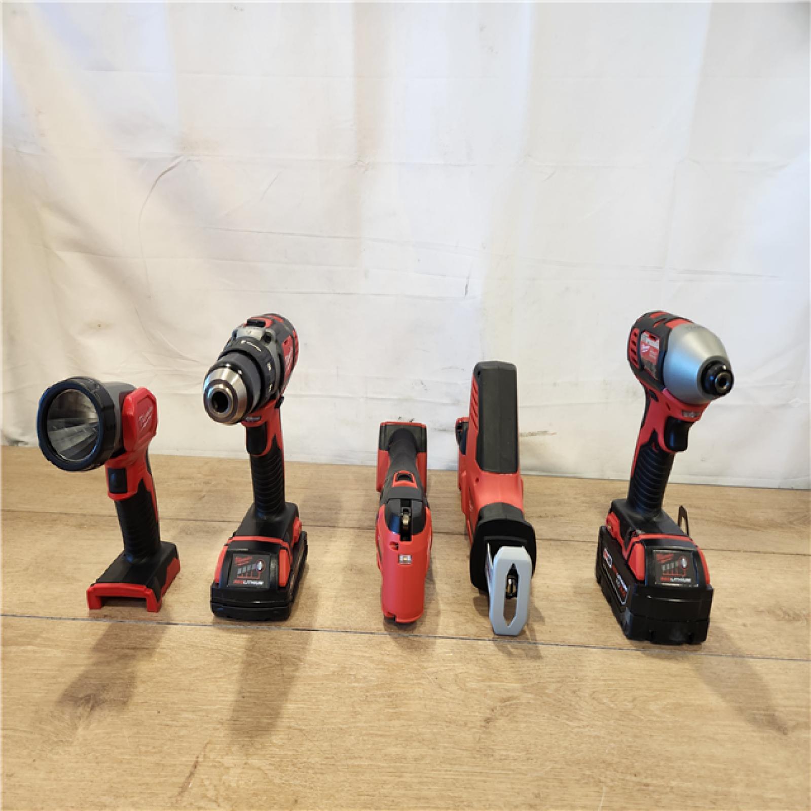 AS-IS- M18 18V Lithium-Ion Cordless Combo Kit (5-Tool) with (2) Batteries  Charger and Tool Bag