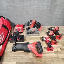 HOUSTON LOCATION - AS-IS (APPEARS LIKE NEW) M18 FUEL 18V Lithium-Ion Brushless Cordless 5-Tool Combo Kit with Two 5.0 Ah Batteries  1 Charger 1 Tool Bag