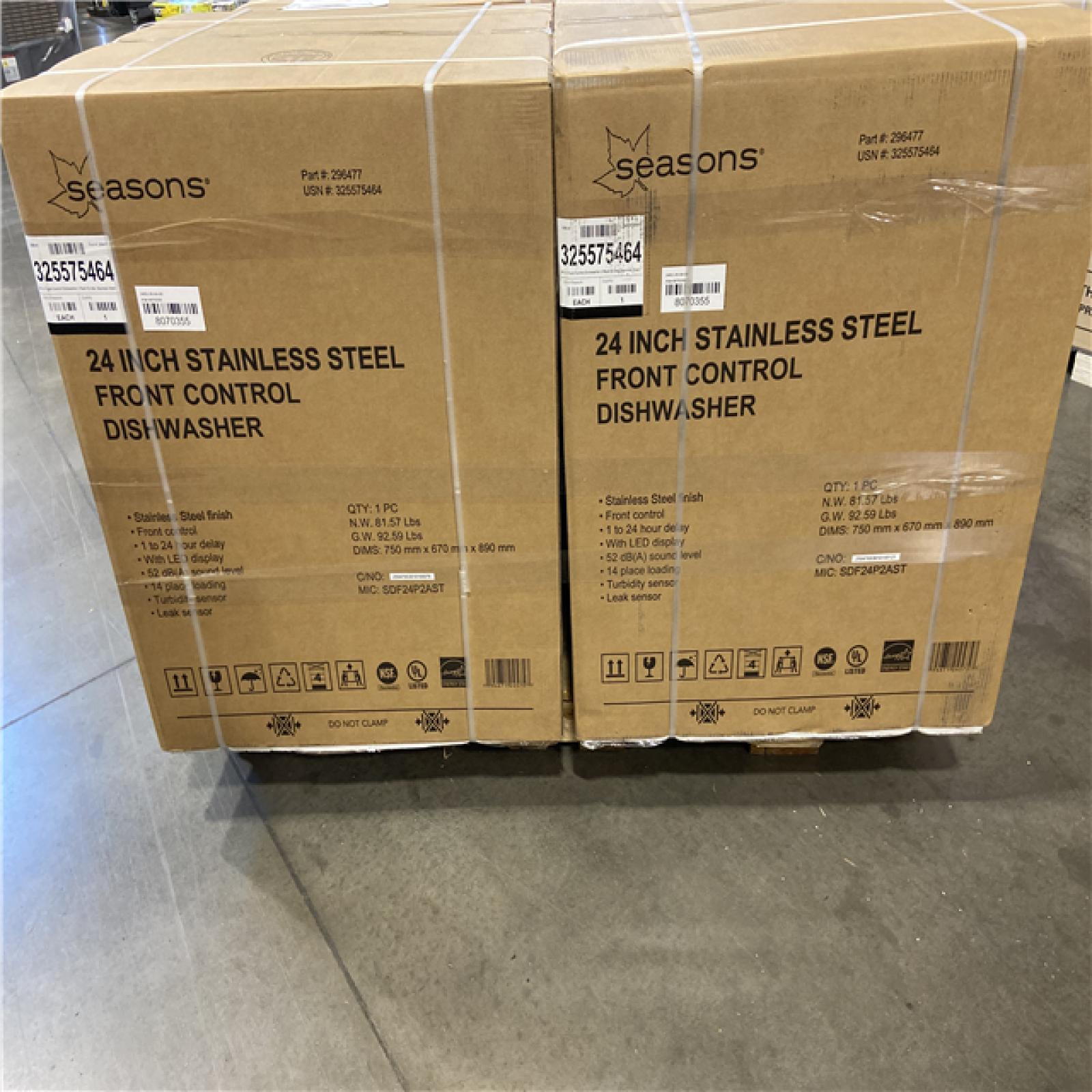 DALLAS LOCATION- Seasons® 24 In. 52 Dba Front-Control Dishwasher With 2 Racks, Energy Star PALLET-(4 UNITS)