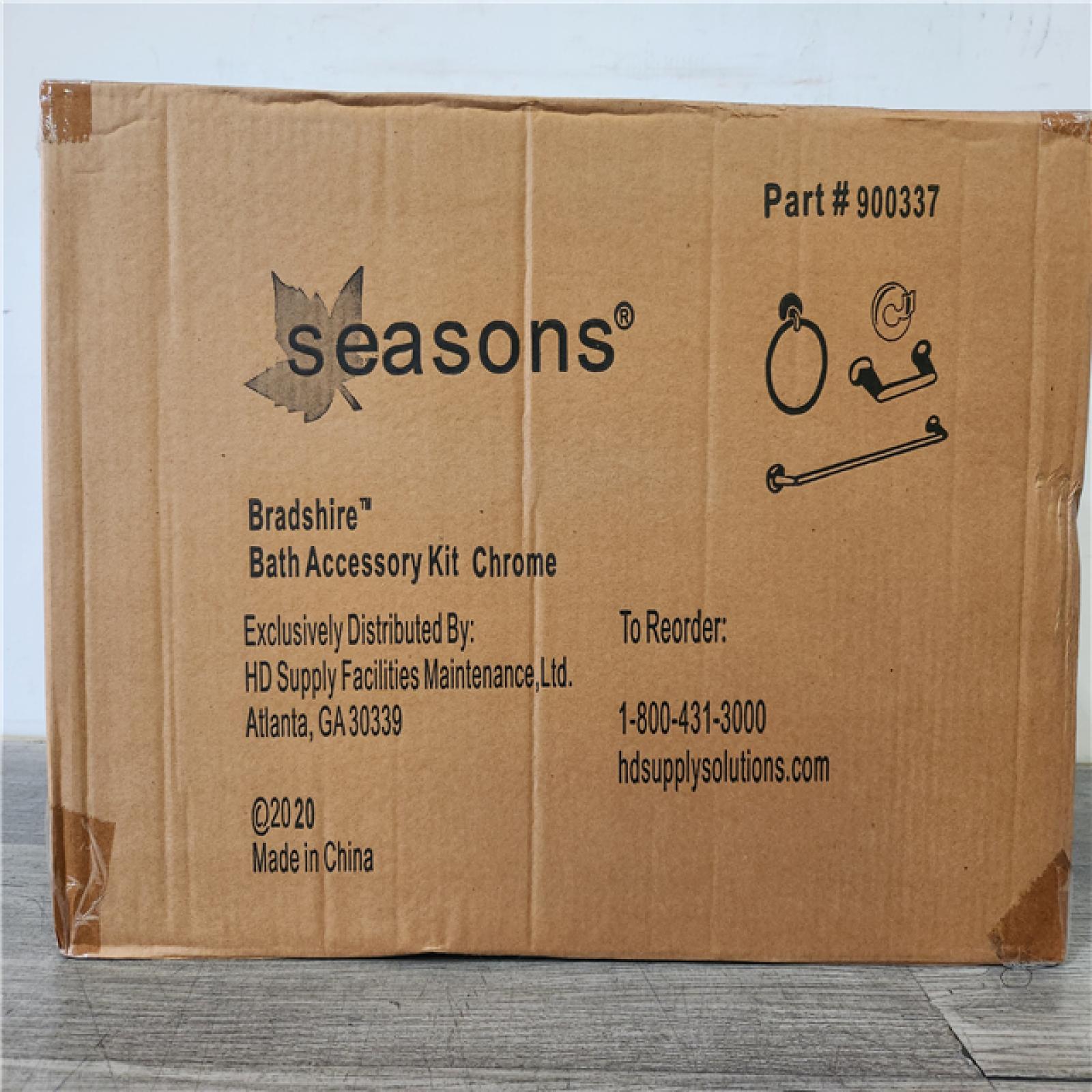 Phoenix Location NEW Seasons Bradshire Bath Accessory Kit Chrome Pallet (28 Total) (Sealed)