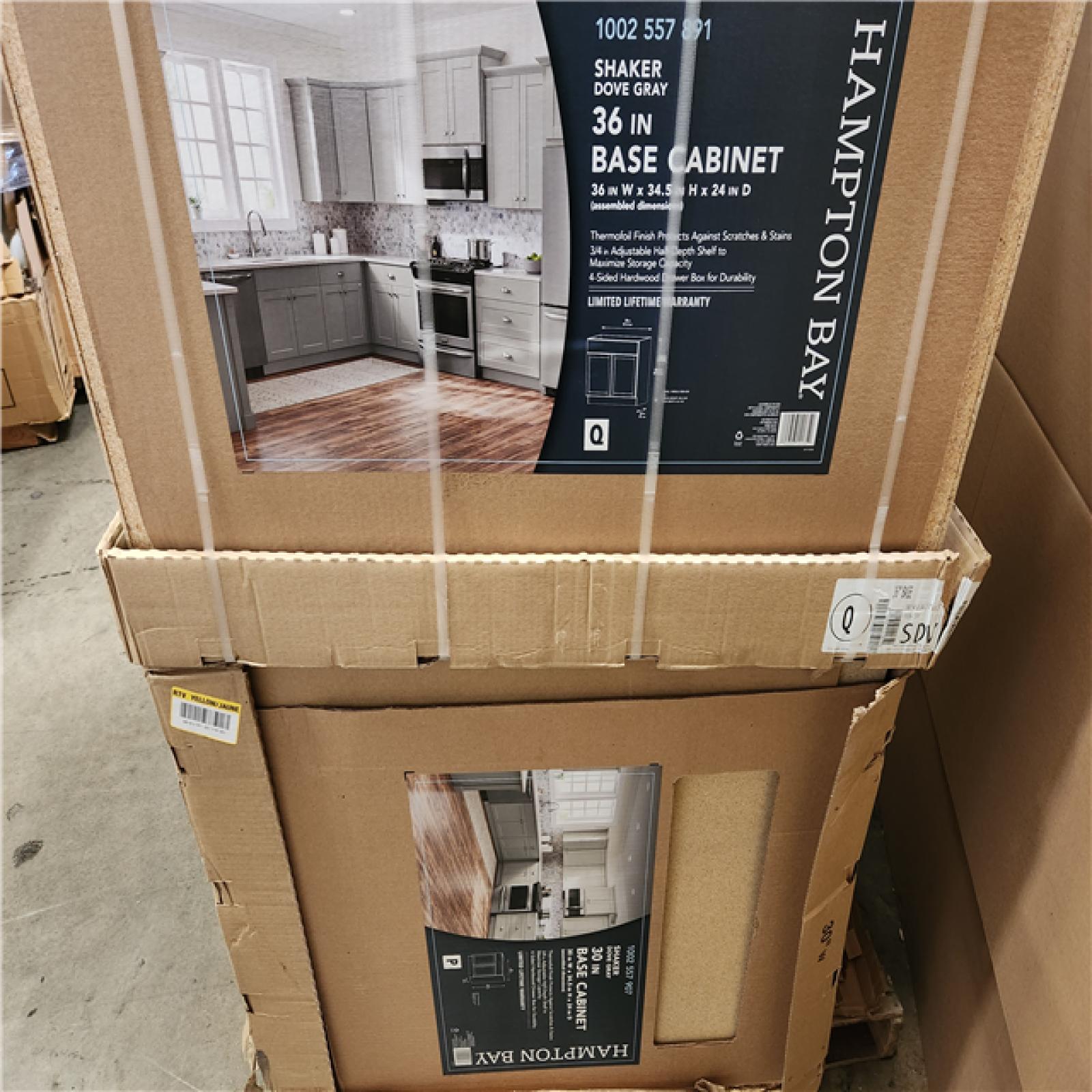 Phoenix AS-IS Mixed Hampton Bay Shaker Assembled Base Kitchen Cabinet in Dove Gray with Ball-Bearing Drawer Glides Pallet (7-Cabinets)