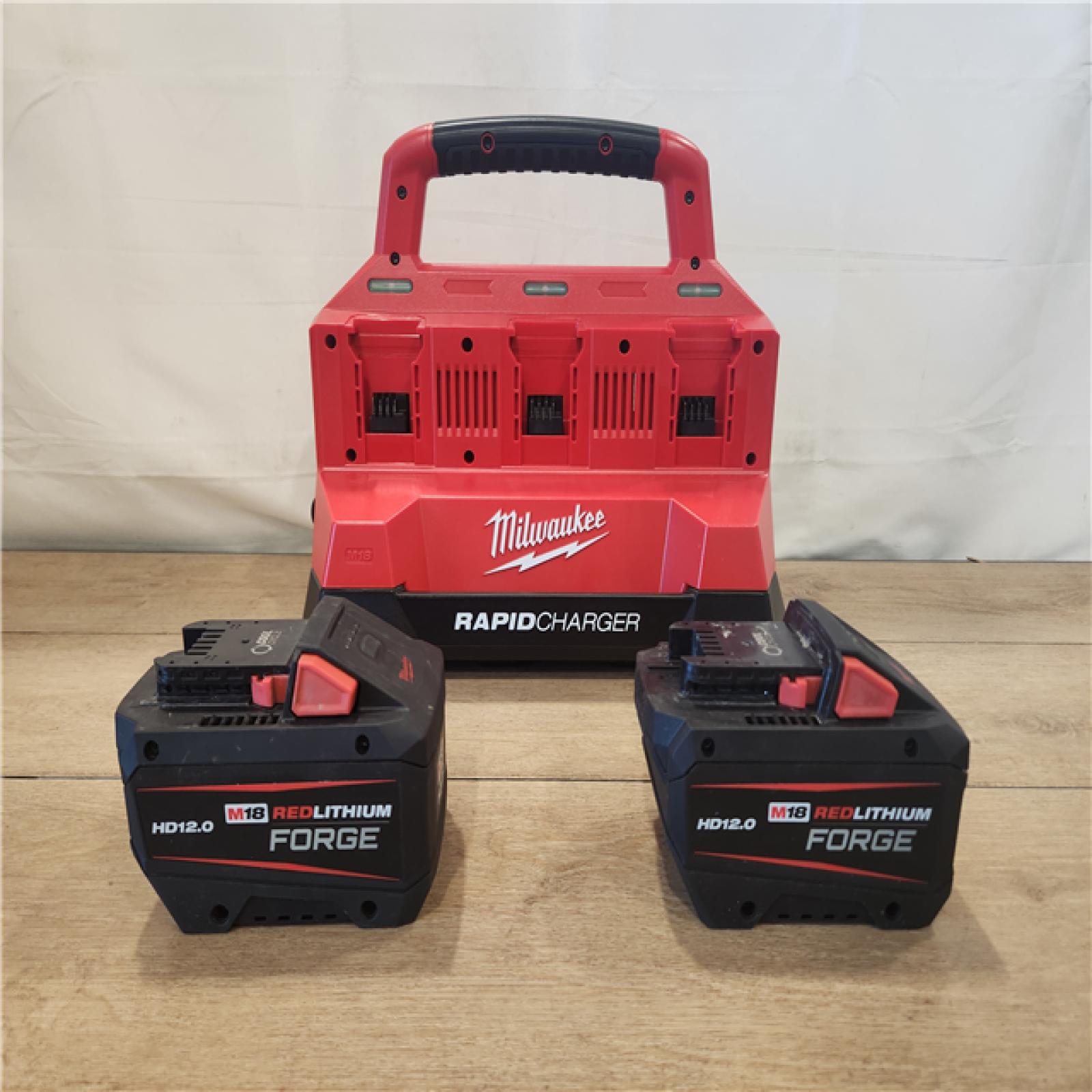 AS-IS- Milwaukee 18V Lithium-Ion REDLITHIUM FORGE Starter Kit with (2) 12.0 Ah Battery Pack and PACKOUT 6-Port Rapid Charger