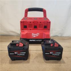 AS-IS- Milwaukee 18V Lithium-Ion REDLITHIUM FORGE Starter Kit with (2) 12.0 Ah Battery Pack and PACKOUT 6-Port Rapid Charger
