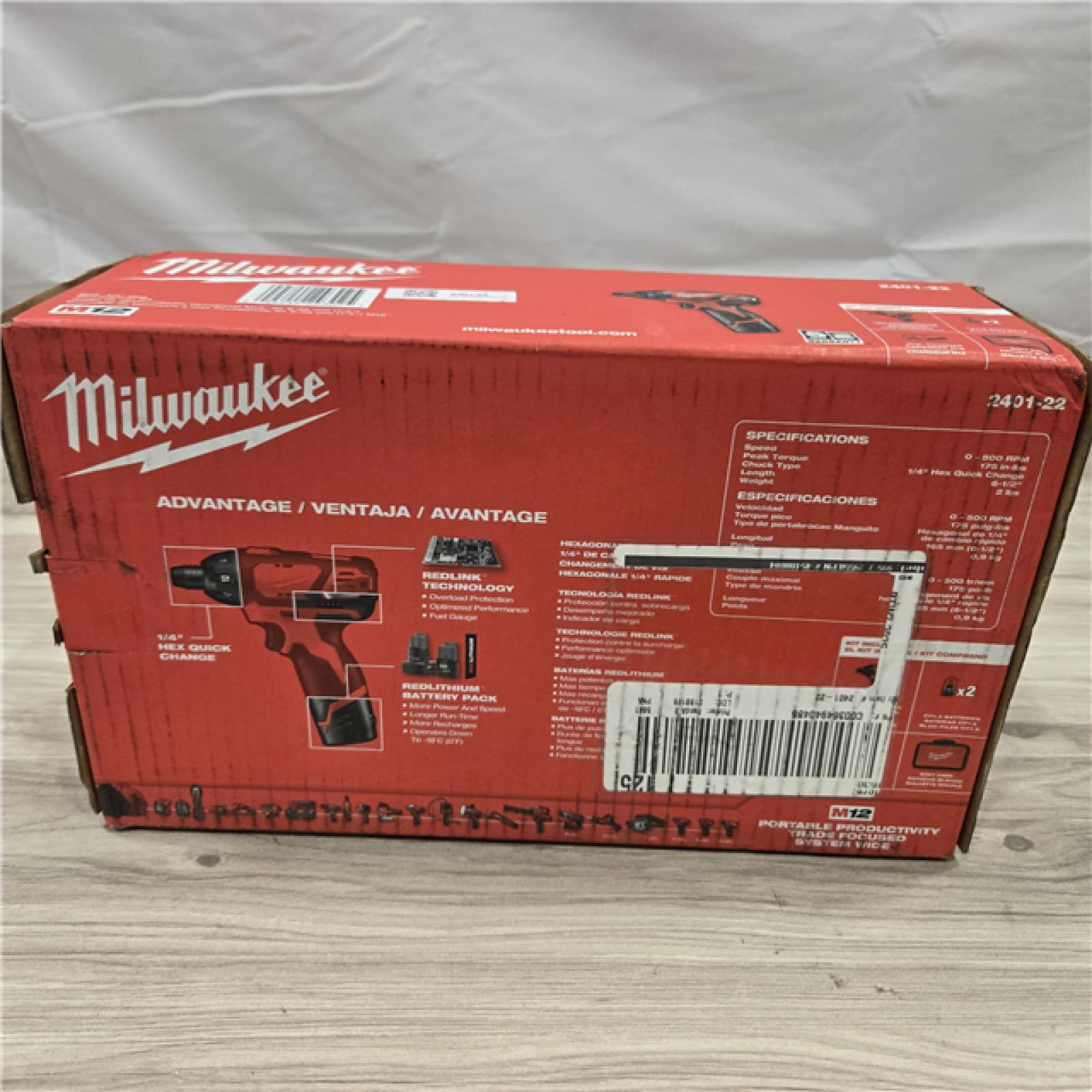 NEW! - Milwaukee 2401-22 - M12 12V Cordless Screwdriver Kit