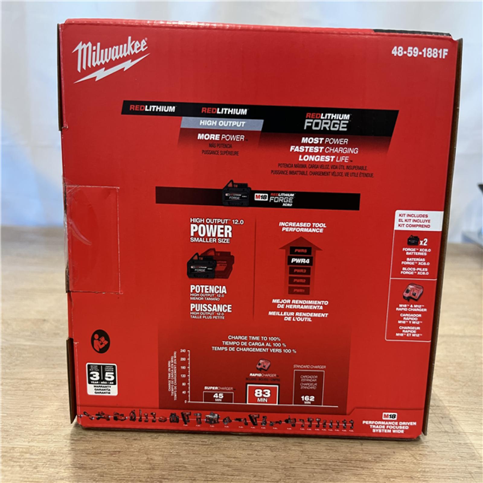 NEW! MILWAUKEE M18 18-Volt Lithium-Ion REDLITHIUM FORGE Starter Kit with (2) 8. 0Ah Battery and Rapid Charger