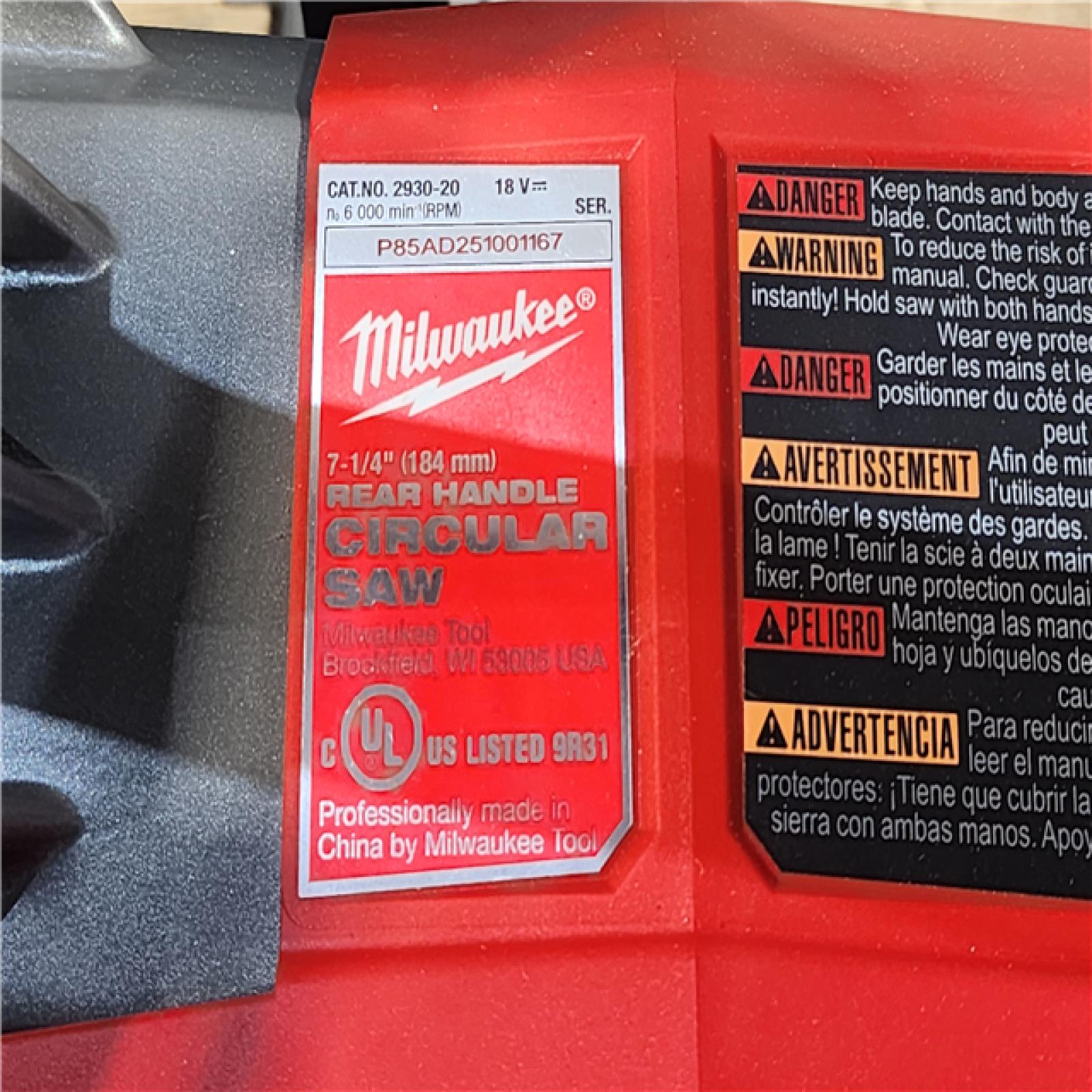 HOUSTON LOCATION - AS-IS MILWAUKEE 7-1/4 REAR HANDLE CIRCULAR SAW (TOOL ONLY)