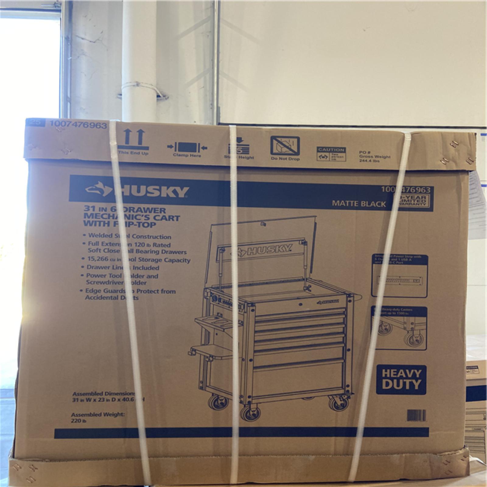 DALLAS LOCATION -Husky Tool Storage 31 in. W 6-Drawer Black Rolling Tool Cart