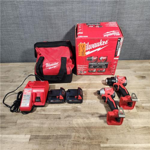 HOUSTON LOCATION - AS-IS Milwaukee M18 18V Lithium-Ion Brushless Cordless Compact Drill/Impact Combo Kit (2-Tool) W/ (2) 2.0 Ah Batteries, Charger & Bag