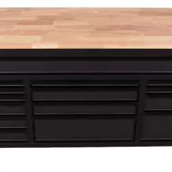 DALLAS LOCATION- AS-IS HUSKY 61 in. W x 22 in. D 15-Drawer Matte Black Mobile Workbench Cabinet with Solid Wood Top