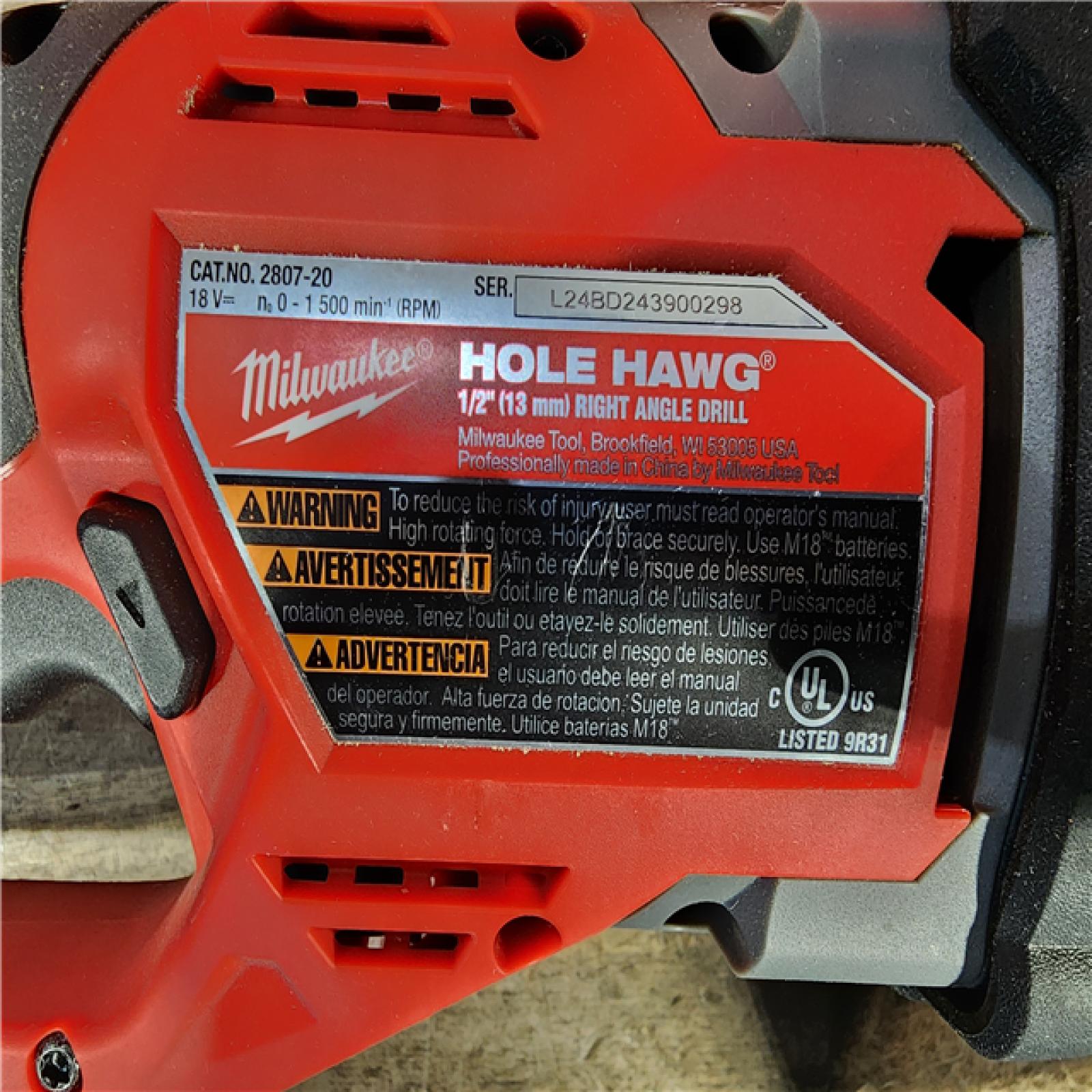 HOUSTON LOCATION - AS-IS Milwaukee M18 18V Fuel Hole Hawg 1/2  Right Angle Drill 2807-20 (Tool-Only)