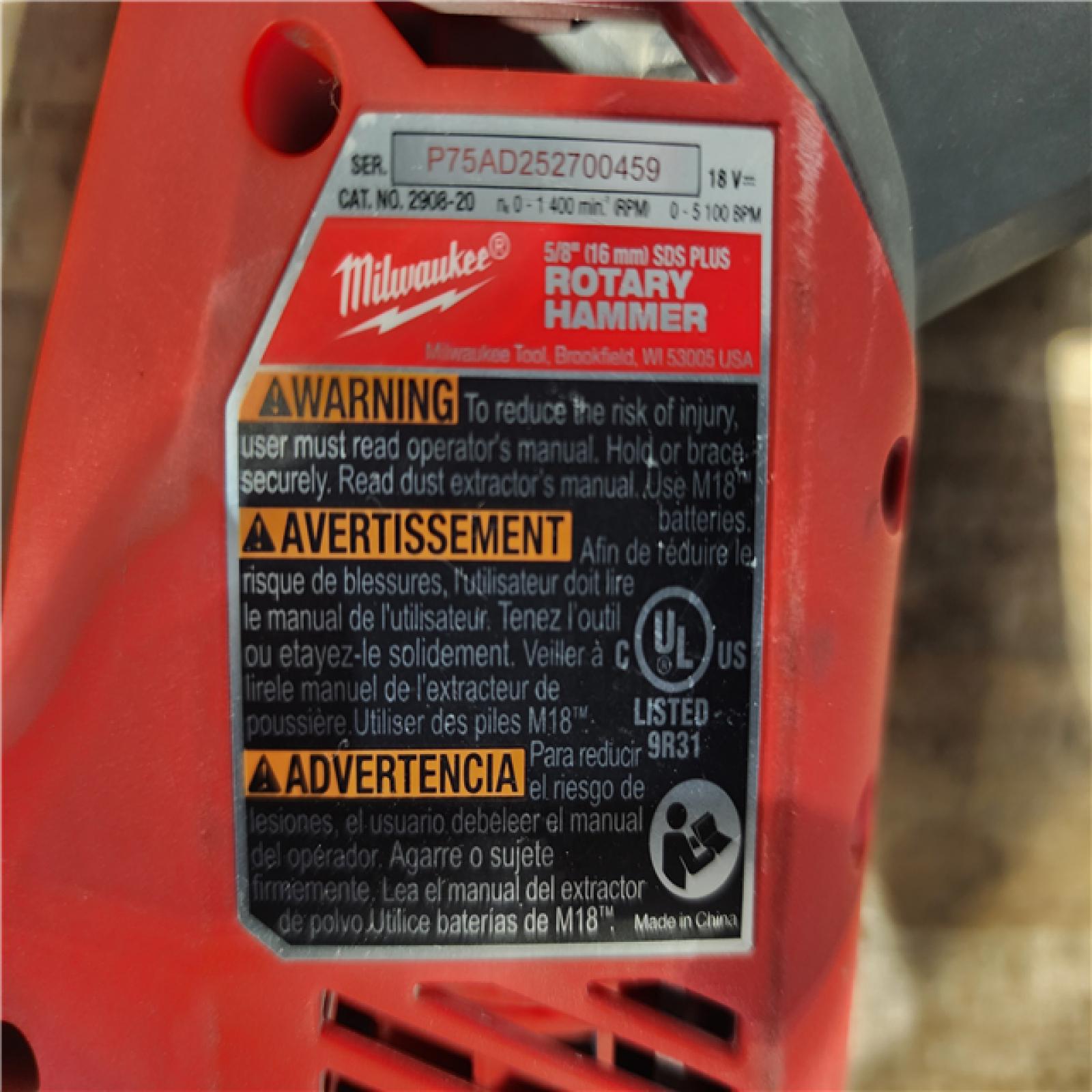 HOUSTON LOCATION - AS-IS Milwaukee FUEL 18V Lithium-Ion Brushless Cordless 5/8 in. SDS-Plus Rotary Hammer (Tool-Only)