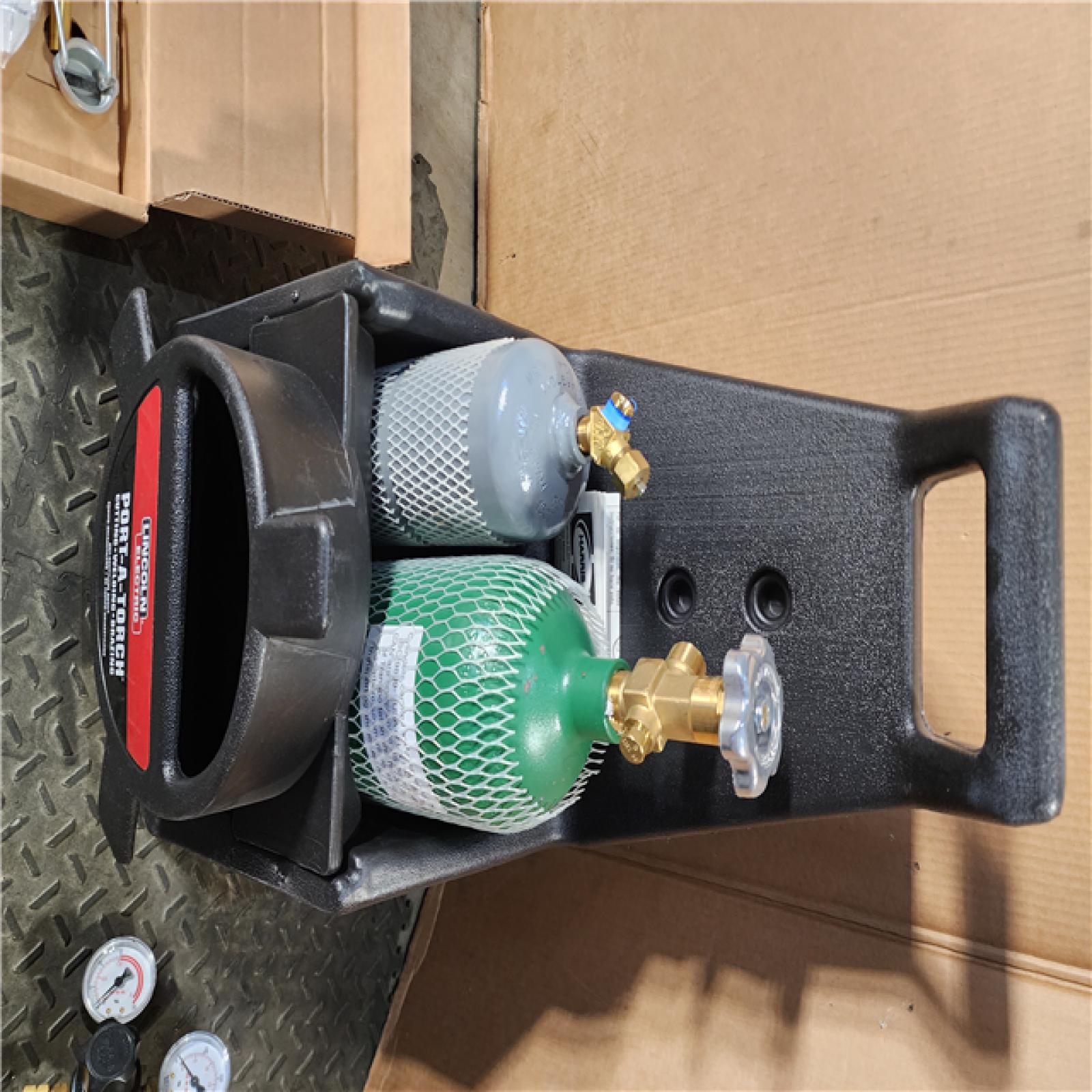HOUSTON LOCATION - AS-IS Lincoln Electric Port-a-Torch Kit with Oxygen and Acetylene Tanks and 3/16 in. X 12 Ft. Hose  for Cutting Welding and Brazing