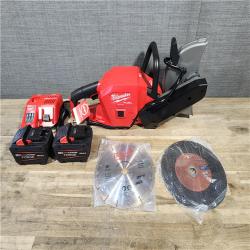 HOUSTON LOCATION - AS-IS (APPEARS LIKE NEW) Milwaukee M18 FUEL ONE-KEY 18-Volt Lithium-Ion Brushless Cordless 9 in. Cut Off Saw Kit W/ (2) 12.0Ah Batteries & Rapid Charger