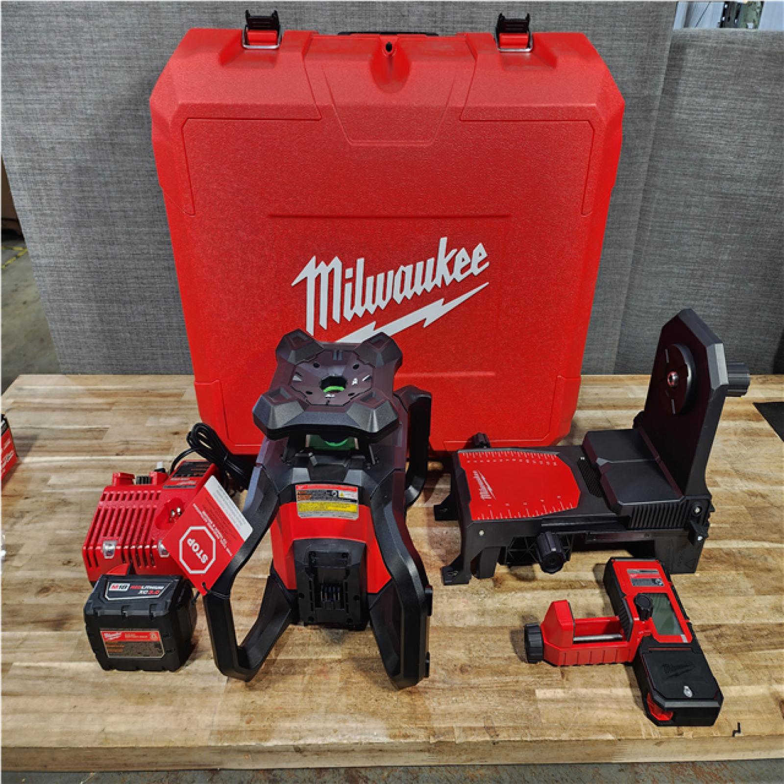 Houston Location AS-IS M18 1000 Ft. Green Interior Rotary Laser Level Kit with Remote/Receiver  Wall Mount Bracket  and Receiver Clamp