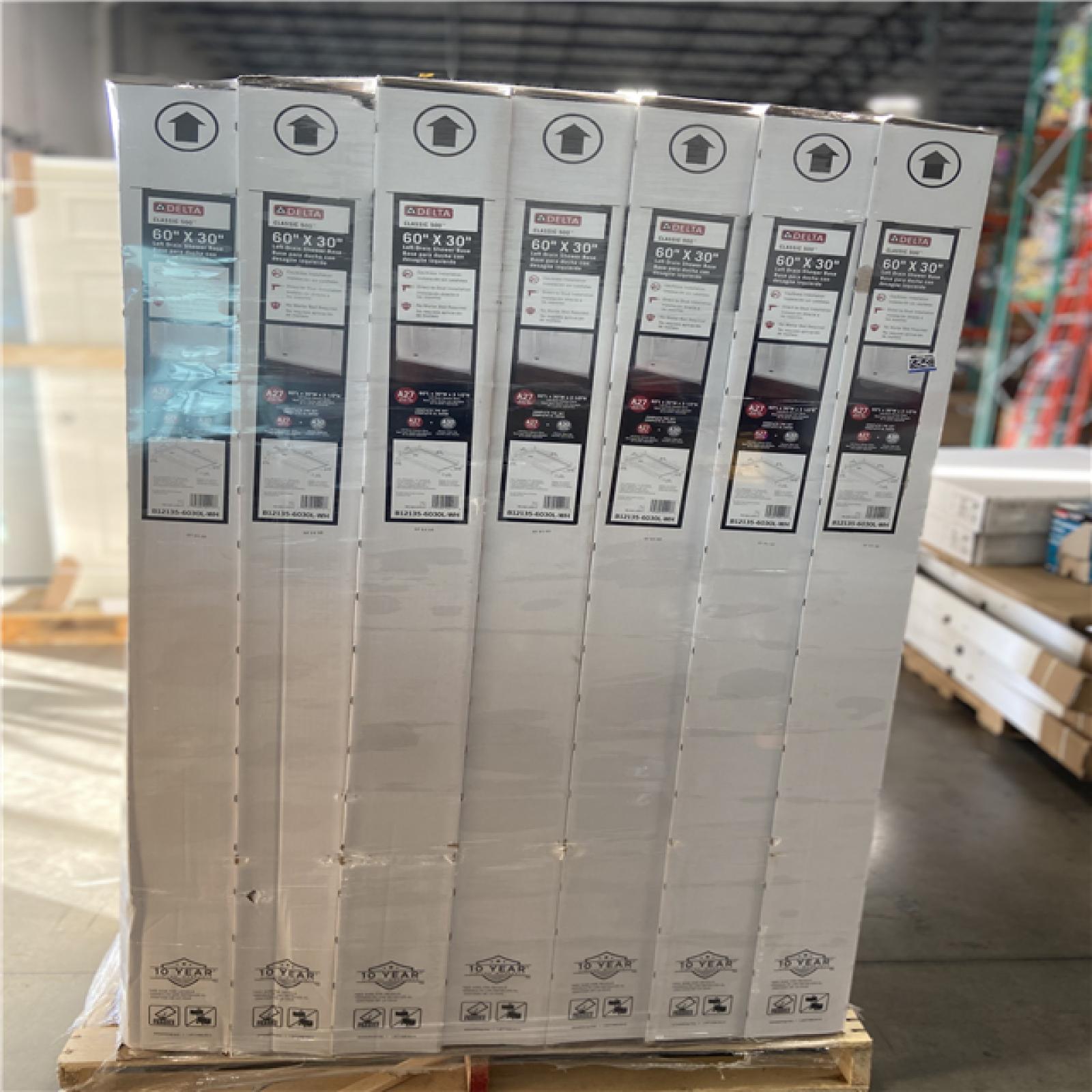 DALLAS LOCATION - Delta Classic 500 60 in. L x 30 in. W Alcove Shower Pan Base with Left Drain in High Gloss White - 14 UNITS