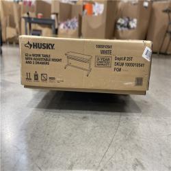 DALLAS LOCATION- AS-IS HUSKY 62IN. WORK TABLE WITH ADJUSTABLE HEIGHT AND 2 DRAWERS