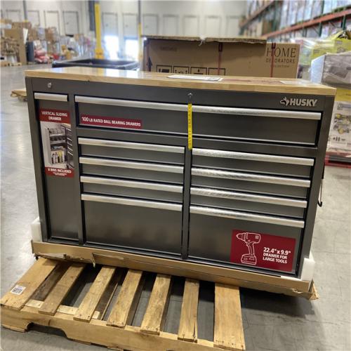 DALLAS LOCATION - Husky 61 in. W x 24 in. D Standard Duty 10-Drawer Mobile Workbench Tool Chest with Sliding Bin Storage Drawer in Silver