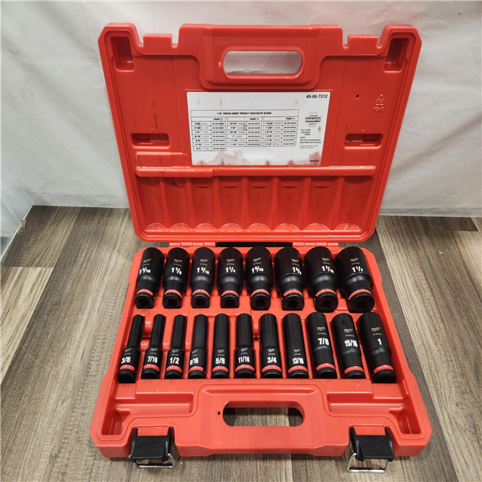 AS-IS- Milwaukee 1/2 in Drive IMPACT SOCKET SET  SAE  19 Pcs