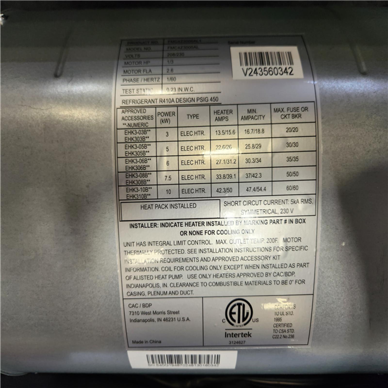 Phoenix Location NEW 2.5 Ton Cased ECM Aluminum Multi Family Fan Coil R-410A Pallet (3-Total) SEALED