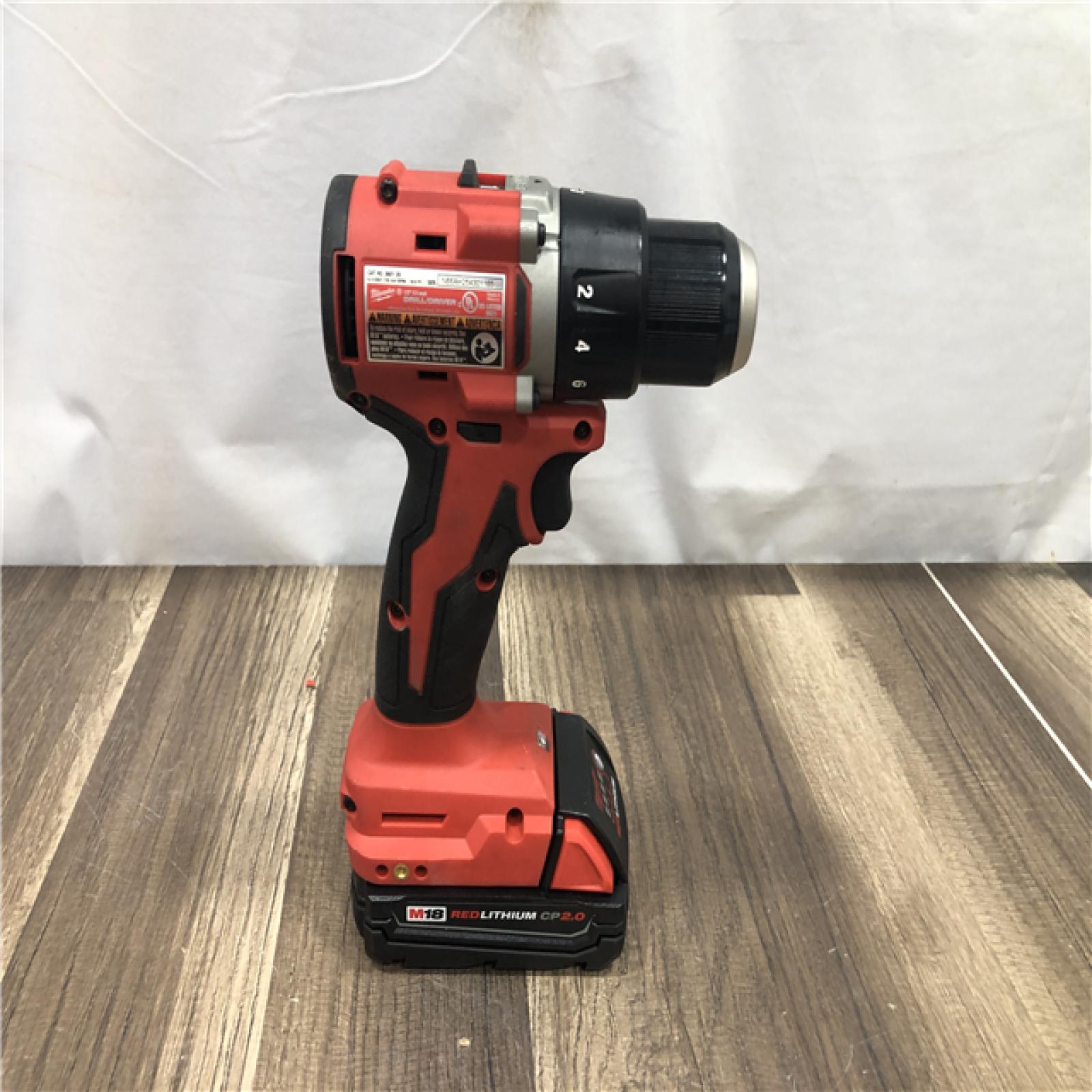 AS-IS Milwaukee M18 18V Lithium-Ion Brushless Cordless 1/2 in. Compact Drill/Driver Kit
