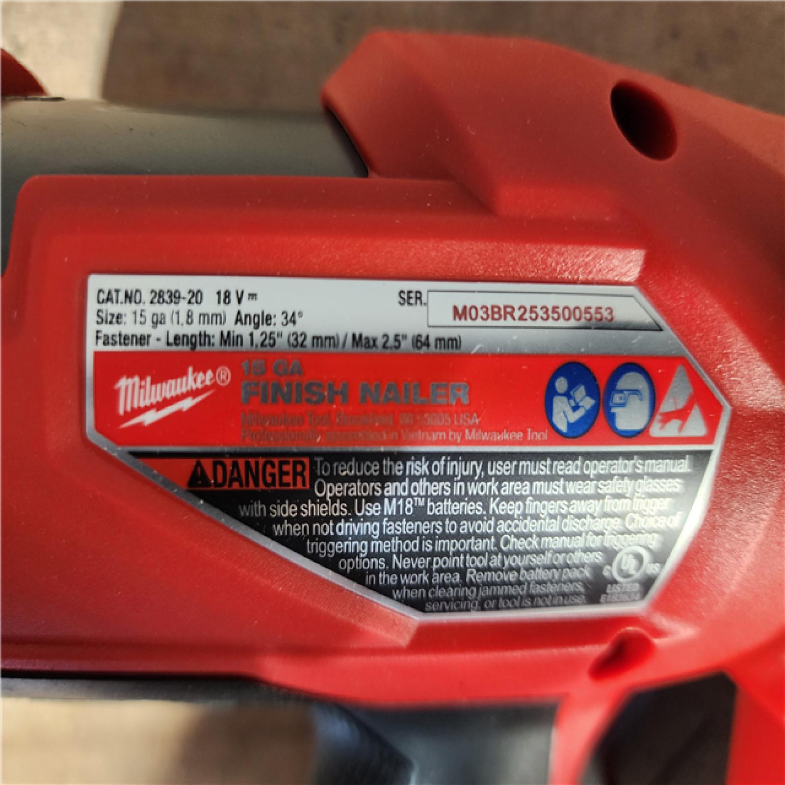 HOUSTON LOCATION - AS-IS (APPEARS LIKE NEW) Milwaukee FUEL 18-Volt Lithium-Ion Brushless Cordless Gen II 15-Gauge Angled Finish Nailer (Tool-Only)