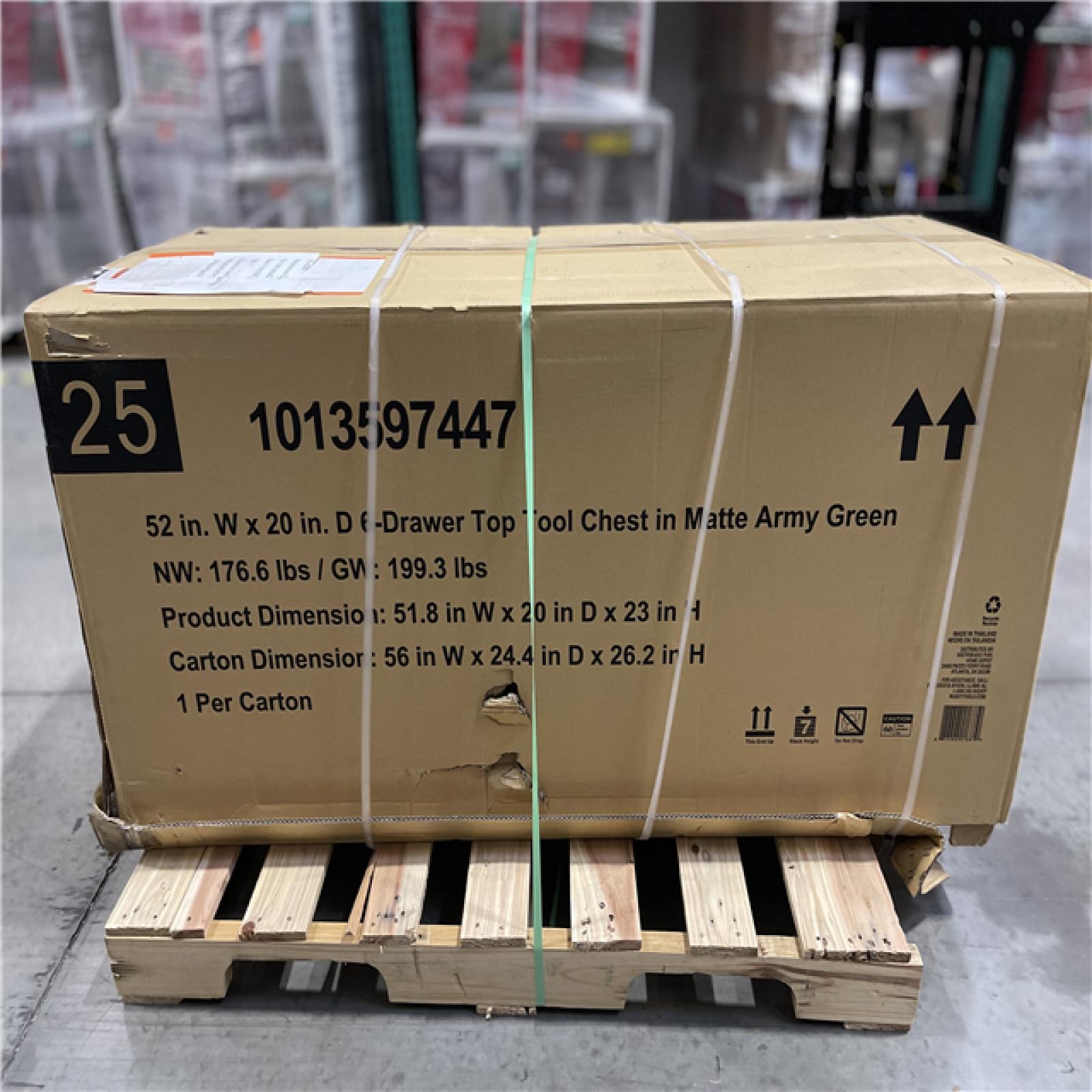 DALLAS LOCATION- NEW!- HUSKY 52 IN. W x 20 in. D 6-DRAWER TOP TOOL CHEST IN MATTE ARMY GREEN