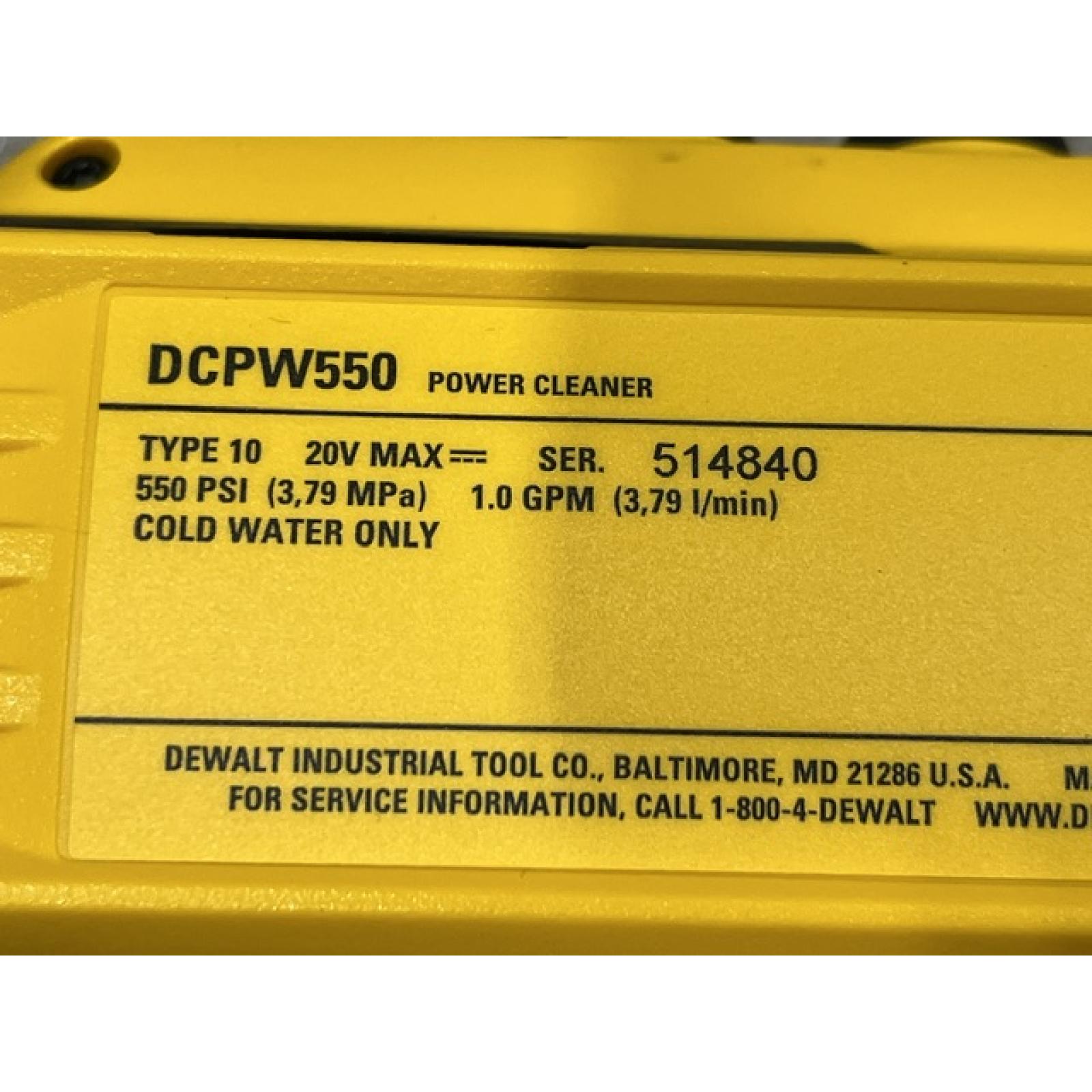 AS-IS DEWALT 20V MAX 550 PSI 1.0 GPM Cold Water Cordless Power Cleaner with 4-Nozzles (Tool Only)