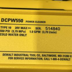 AS-IS DEWALT 20V MAX 550 PSI 1.0 GPM Cold Water Cordless Power Cleaner with 4-Nozzles (Tool Only)