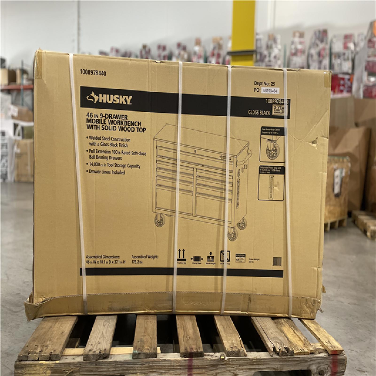 DALLAS LOCATION- AS-IS HUSKY Tool Storage 46 in. W x 18 in. D 9-Drawer Mobile Workbench Cabinet