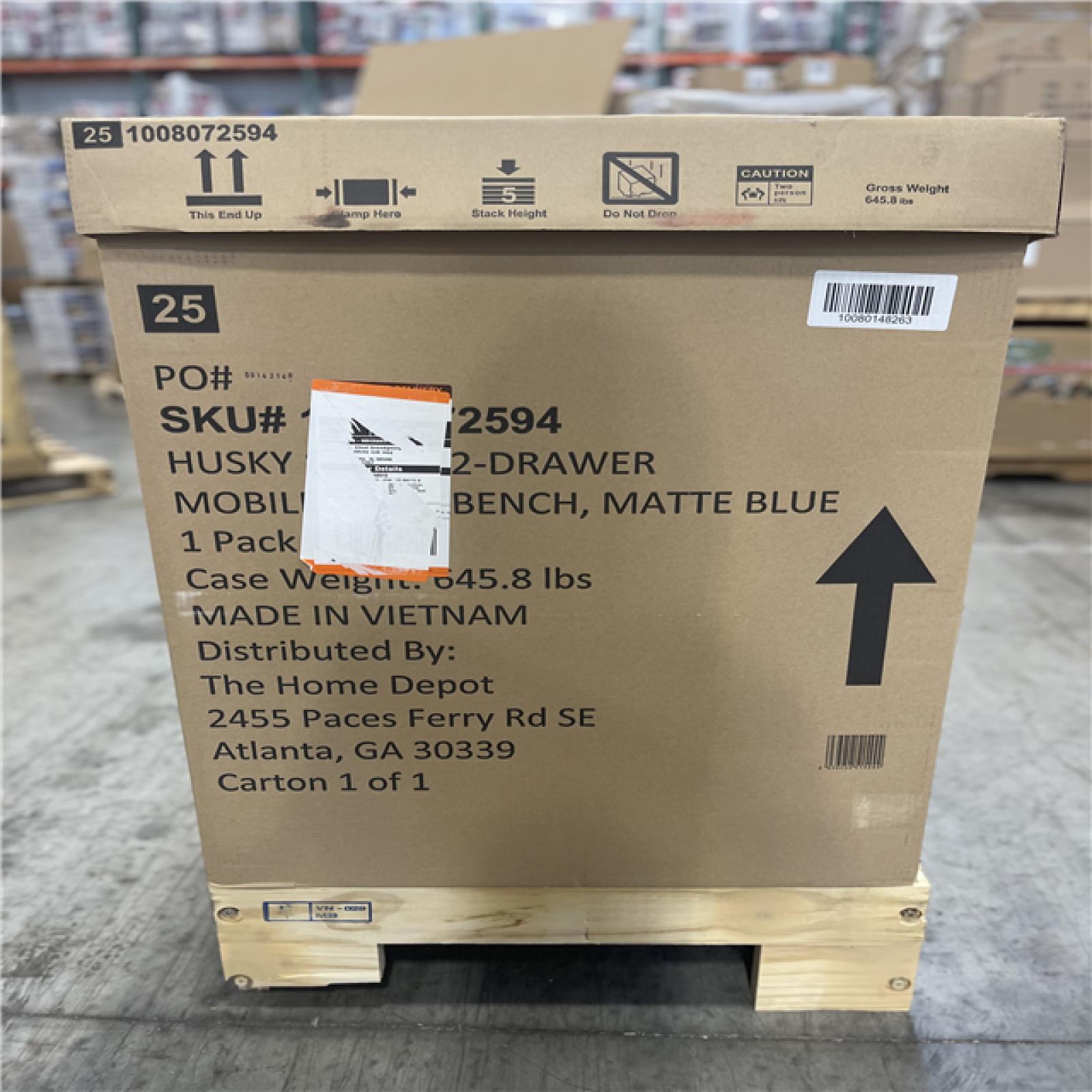 DALLAS LOCATION - Husky Tool Storage Heavy Duty 84 in. W x 24 in. D Matte Blue Mobile Workbench Cabinet