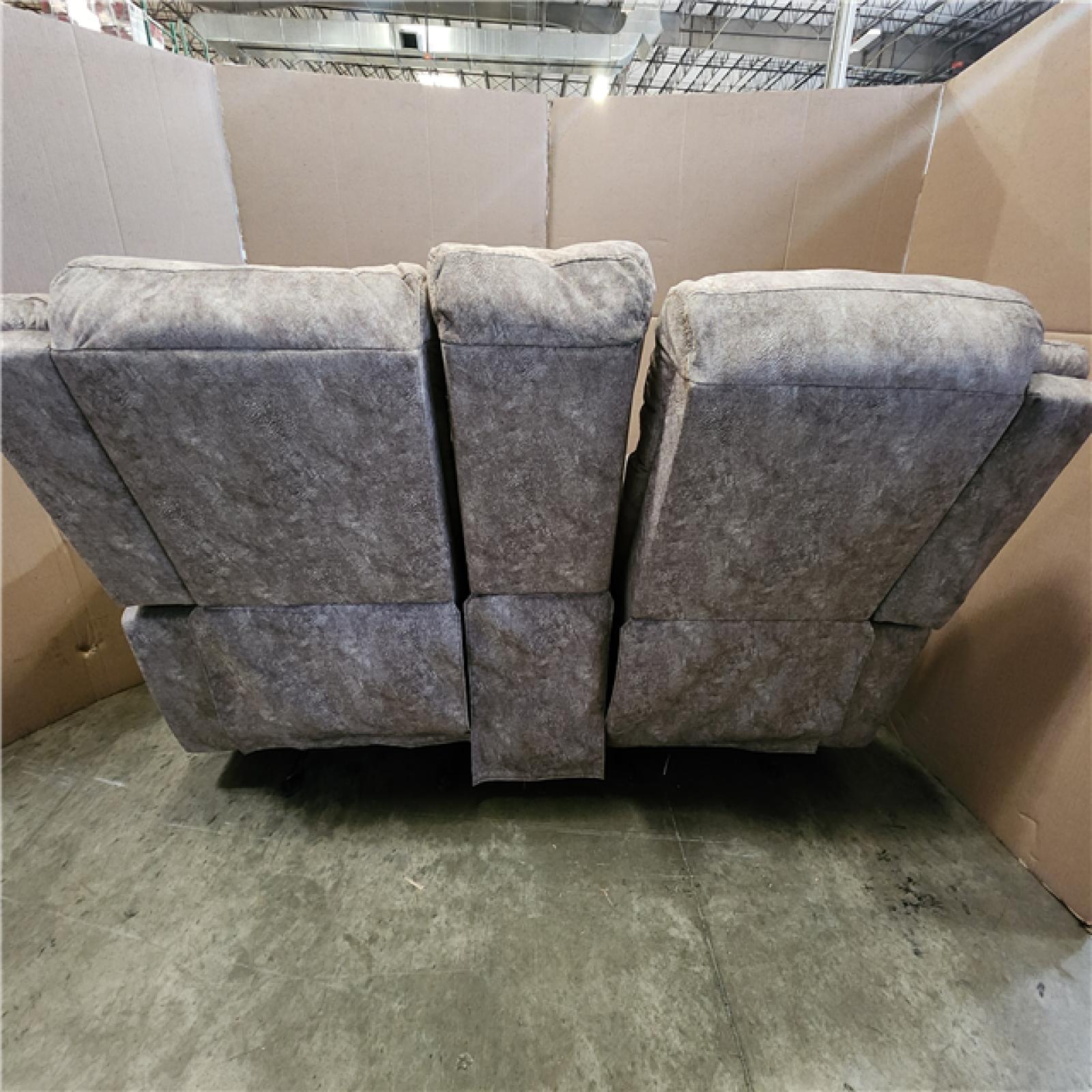 Phoenix AS-IS Lazzara Austin 78.5 in. W Brown Microfiber Double Glider Reclining Loveseat with Center Console