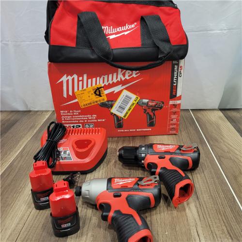AS-IS   Milwaukee M12 12V Lithium-Ion Cordless Drill Driver/Impact Driver Combo Kit with Two 1.5Ah Batteries, Charger and Bag (2-Tool)