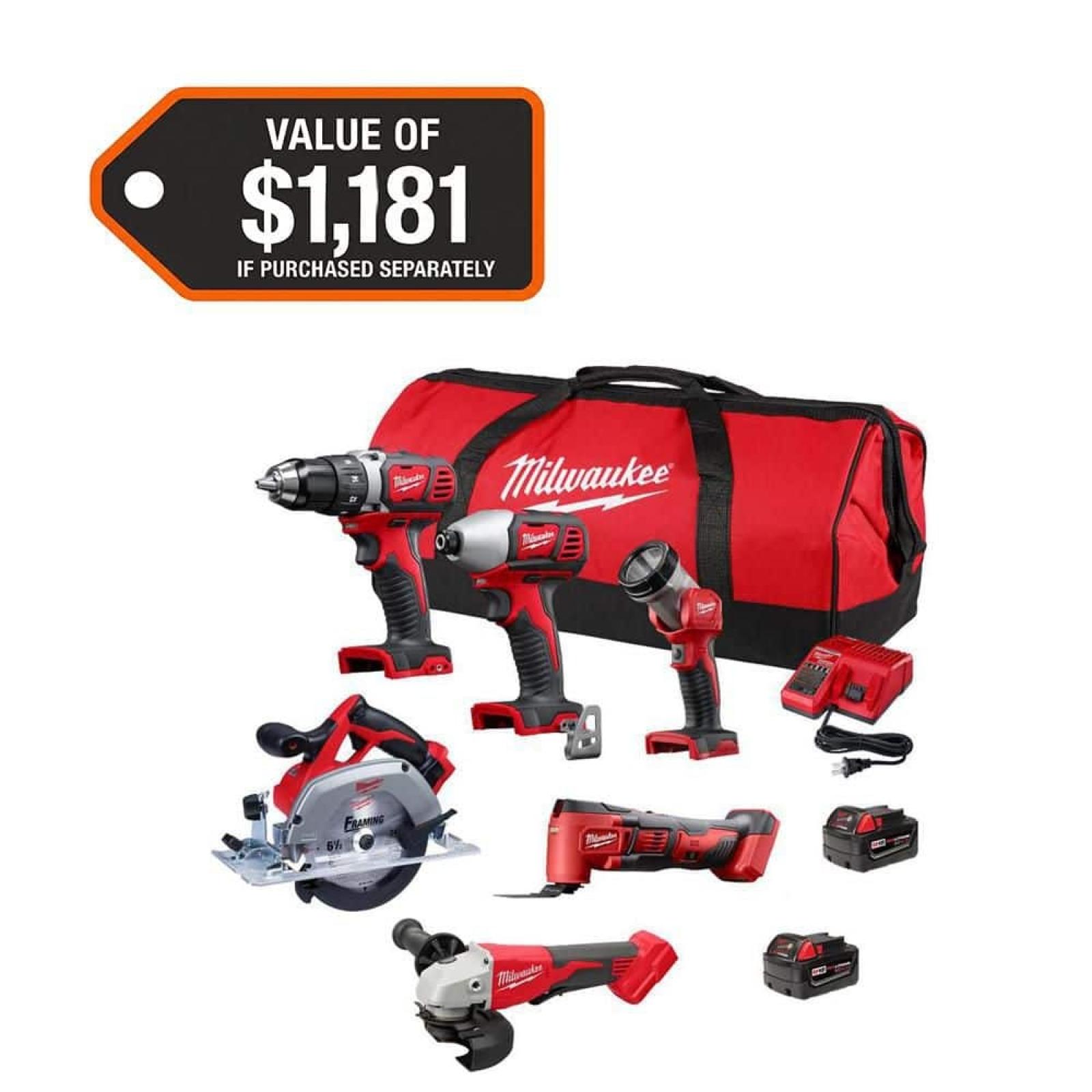 NEW- M18 18-Volt Lithium-Ion Cordless Combo Kit (6-Tool) with 2-Batteries  Charger and Tool Bag