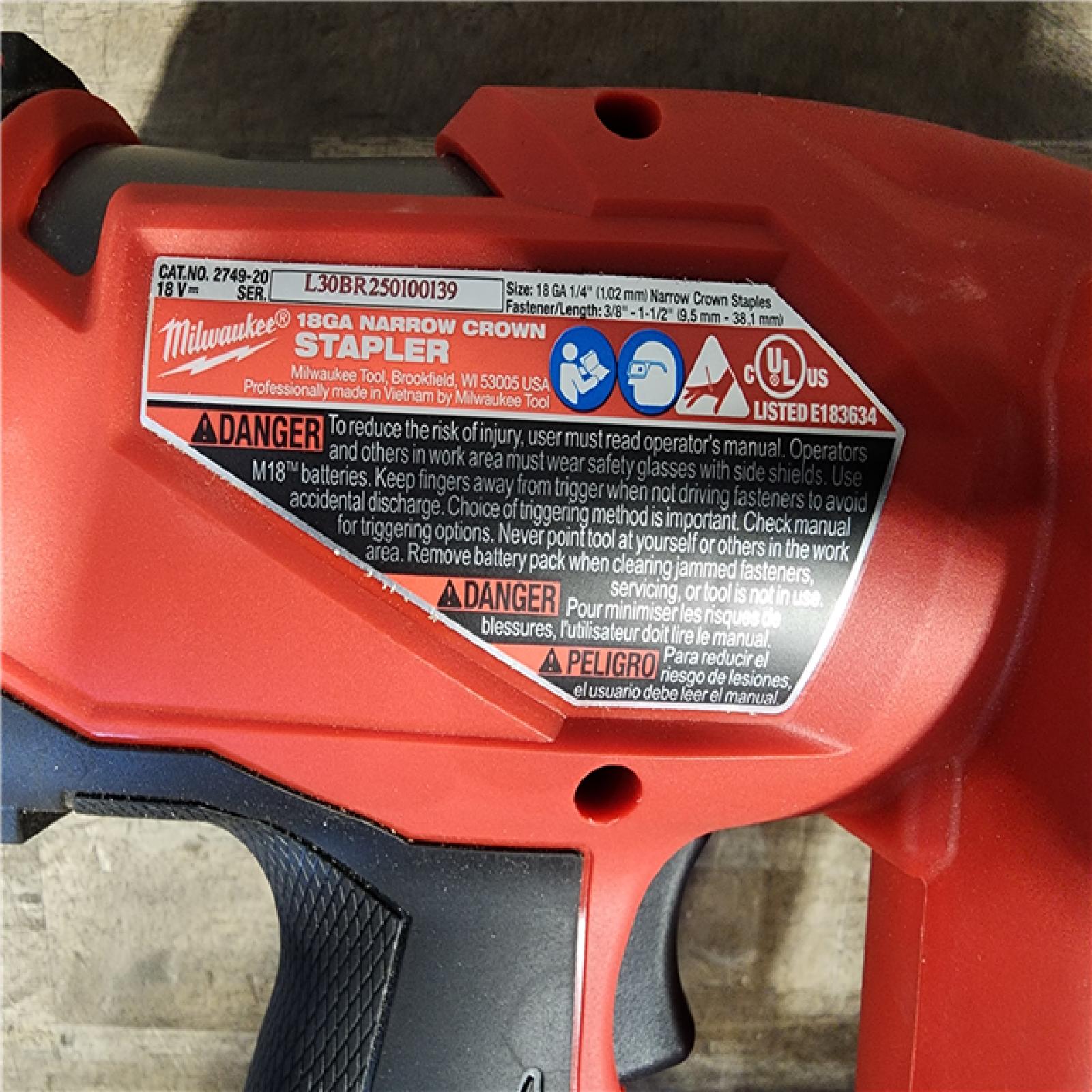 HOUSTON LOCATION - AS-IS (APPEARS LIKE NEW) MILWAUKEE FUEL 18V Cordless 18-Gauge 1/4 in. Narrow Crown Stapler (Tool-Only)