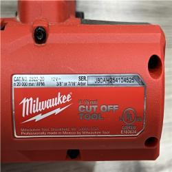 AS-IS MILWAUKEE M12 FUEL 12V 3 in. Lithium-Ion Brushless Cordless Cut Off Saw Kit with One 4.0 Ah Battery Charger and Bag