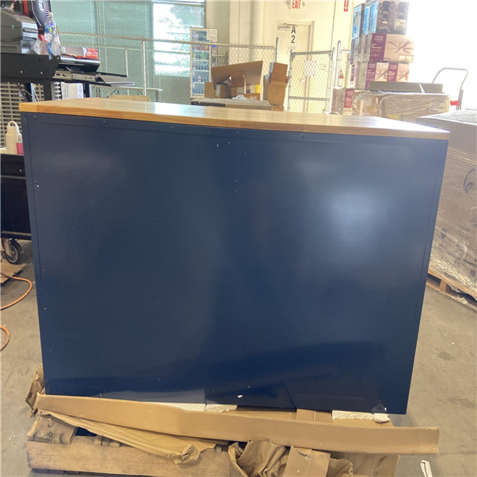 DALLAS LOCATION - Husky 52 in. W x 25 in. D 10-Drawer Mobile Workbench Tool Chest with Solid Wood Work Top in Gloss Blue