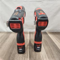 AS-IS- Milwaukee M12 Cordless Combination 3/8  Drill / Driver and 1/4  Hex Impact Driver Dual Power Tool Kit (2 Lithium Ion Batteries  Charger  and B