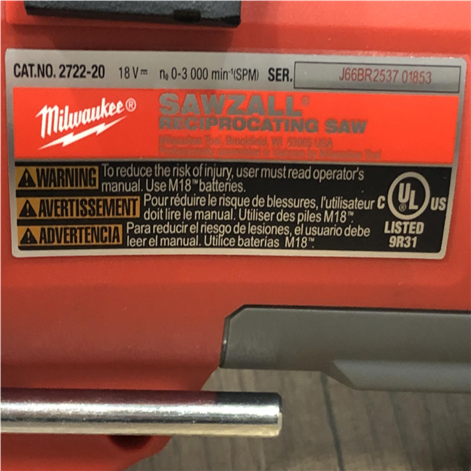 AS-IS Milwaukee FUEL 18V Lithium-Ion Brushless Cordless Super SAWZALL Orbital Reciprocating Saw (Tool-Only)