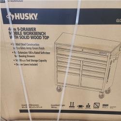 Phoenix NEW Husky 46 in. W x 18.1 in. D 9-Drawer Army Green Mobile Workbench Cabinet with Solid Wood Top