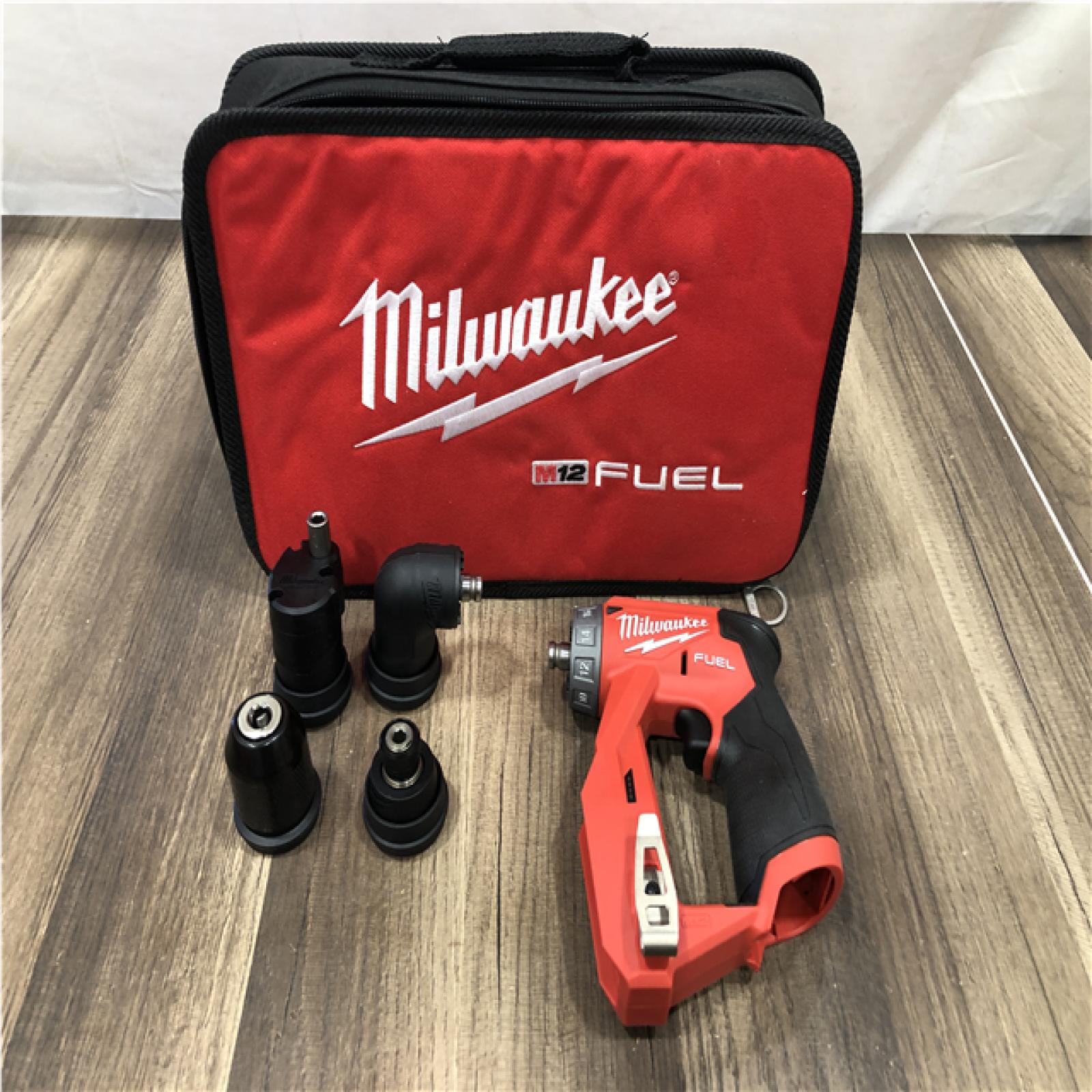 AS-IS Milwaukee FUEL 12V Lithium-Ion Brushless Cordless 4-in-1 Installation 3/8 in. Drill Driver with 4 Tool Head (Tool-Only)