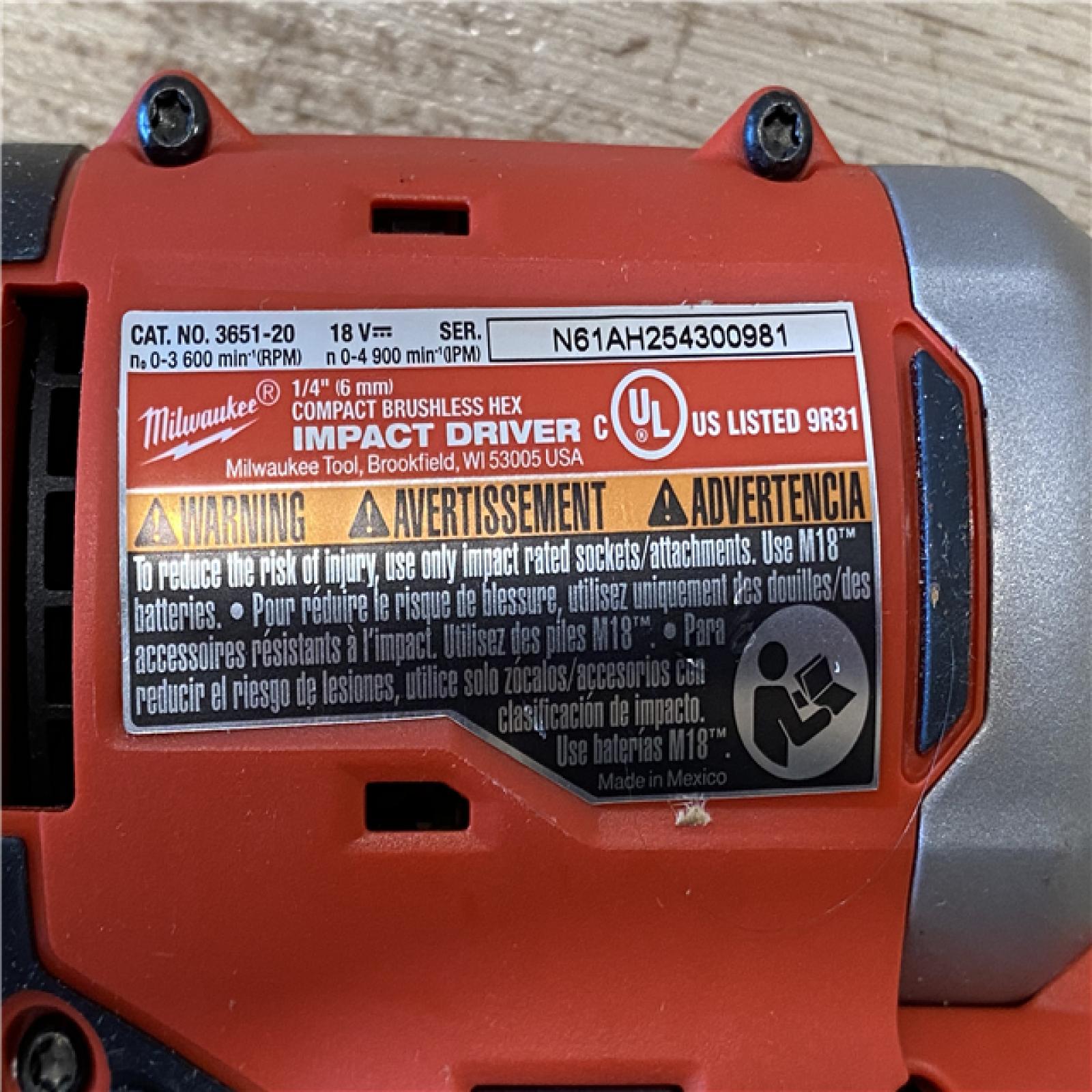 AS-IS Milwaukee 18V Lithium-Ion Compact Brushless Cordless 1/4 in. Impact Driver (Tool-Only)