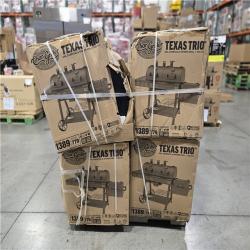 DALLAS LOCATION- Char-Griller Texas Trio 4-Burner Dual Fuel Grill with Smoker in Black PALLET (4 UNITS)