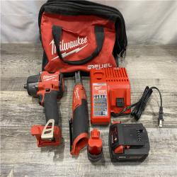 AS-IS Milwaukee FUEL 18V Cordless Mid Torque 1/2 in. Impact Wrench w/ M12 FUEL 3/8 in. Ratchet & Battery/Charger Combo Kit