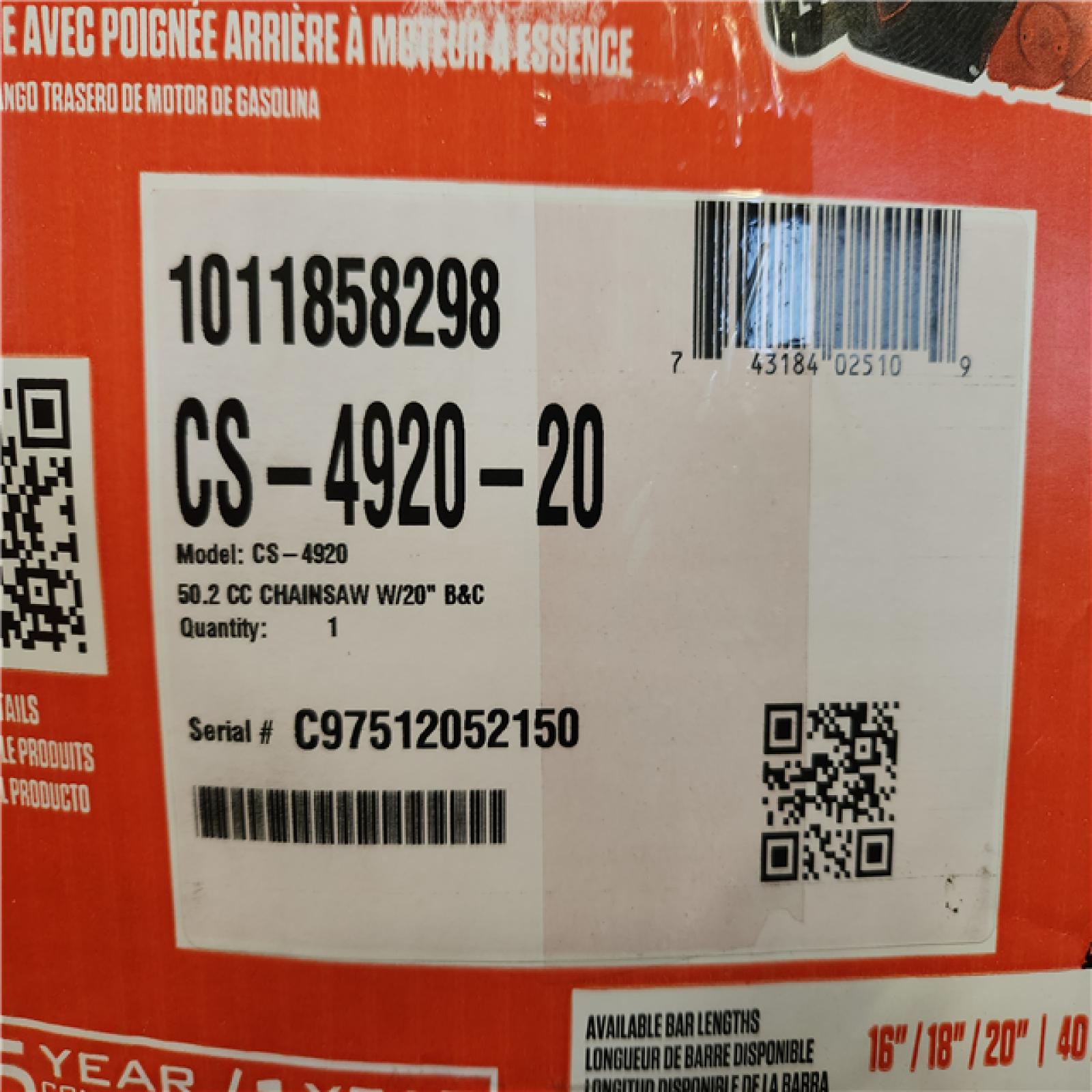 Phoenix NEW ECHO 20 in. 50.1 cc 2-Stroke Gas Rear Handle Chainsaw