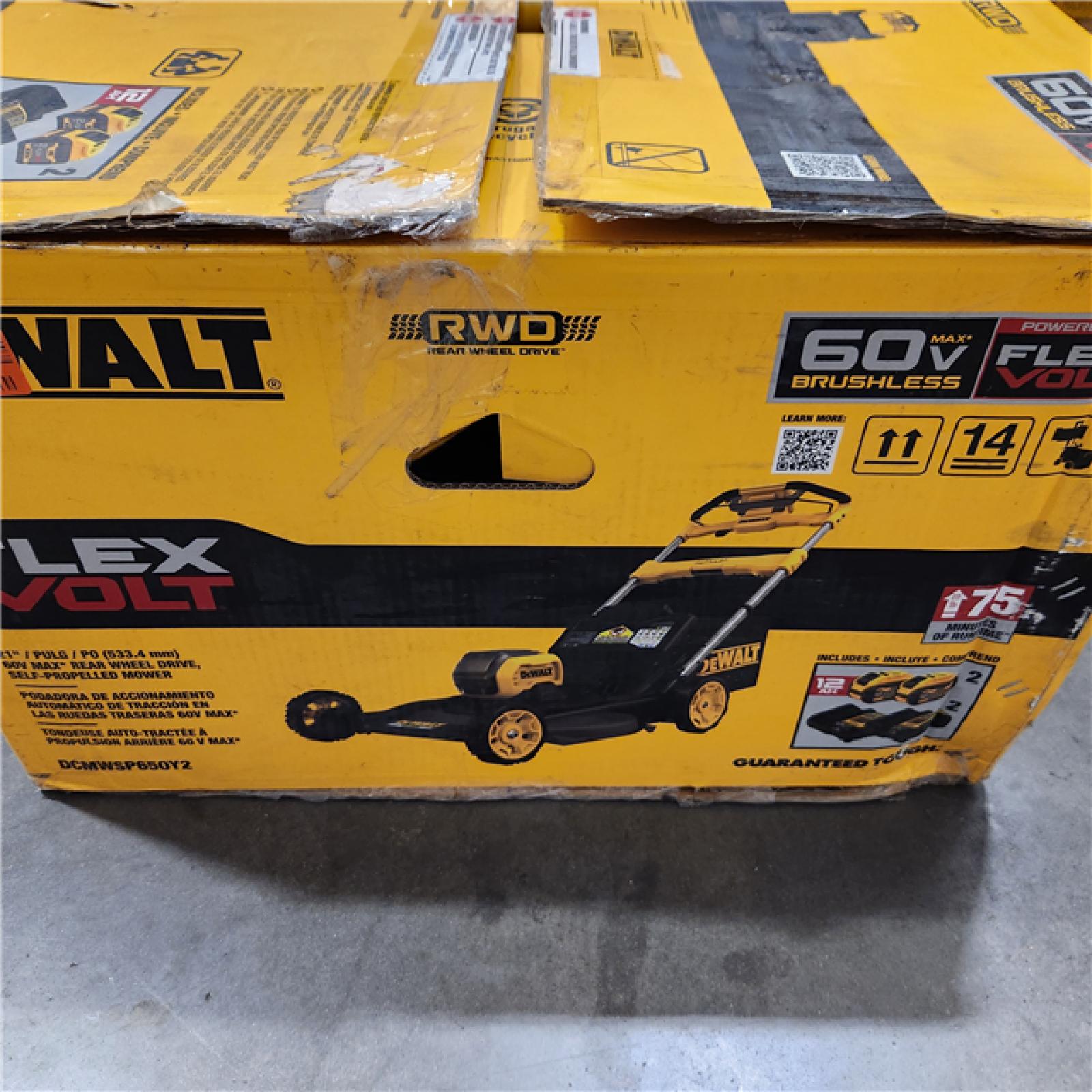As-Is- DEWALT 60V MAX Cordless Brushless Rear Wheel Drive Self Propelled Lawn Mower Kit - DCMWSP650Y2